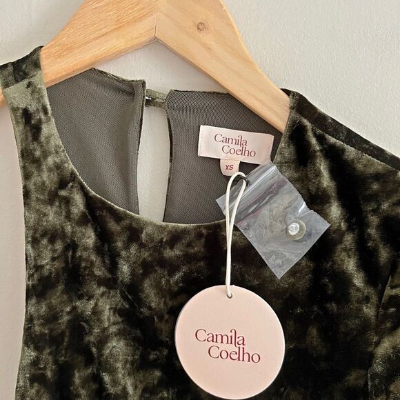 CAMILA COELHO Green Velvet One Shoulder Cutout Lace-Up Maxi Gown party dress XS - Picture 8 of 14